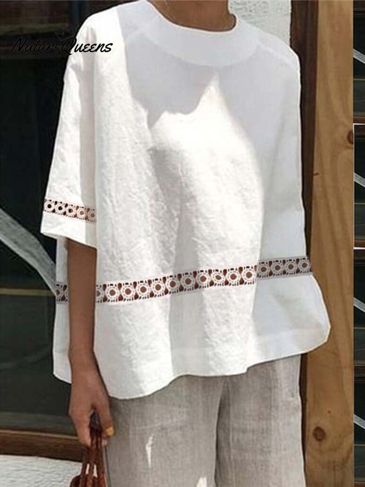 Women’s Cotton Linen Lace Top White / S