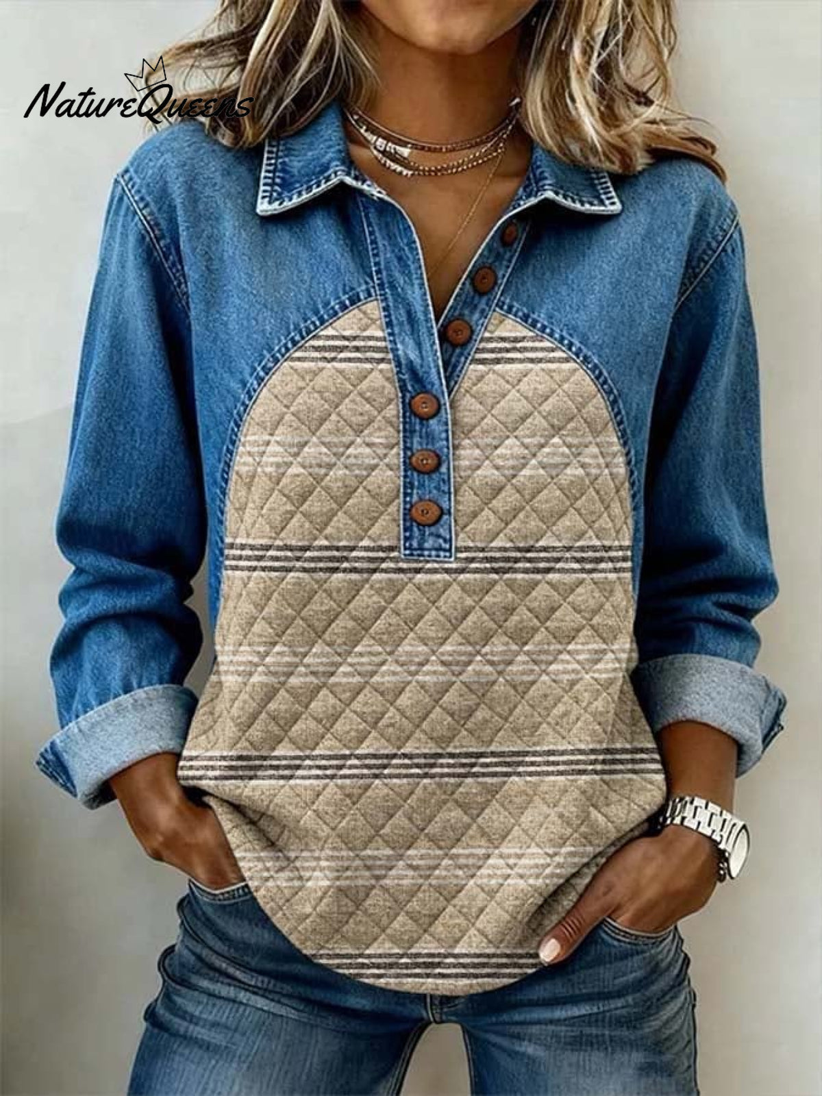 Women'S Casual Color-Blocked Pullover Sweatshirt