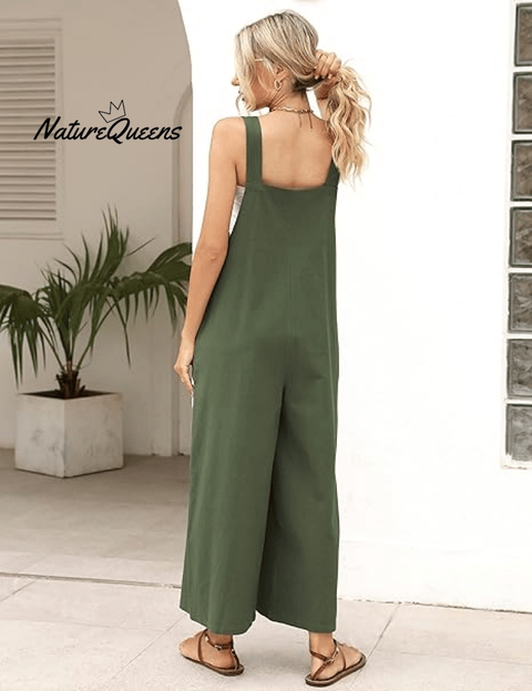Women's Summer Cotton Linen Overalls â€?Adjustable & Relaxed Fit Jumpsuit