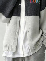 Women's Valentine's Day Heart-Patterned Color-Blocked Cardigan