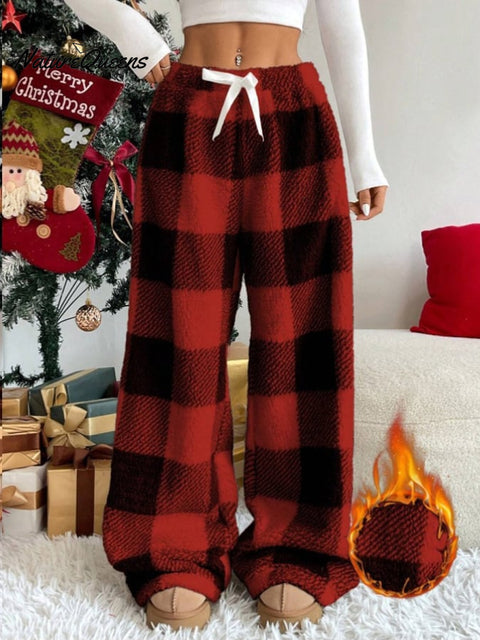 Women'S Christmas Contrast Plaid Straight-Leg Pants