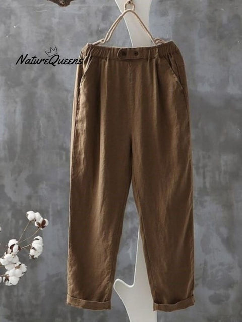 Women's Solid Color Simple Versatile Loose Casual Cotton And Linen Pants