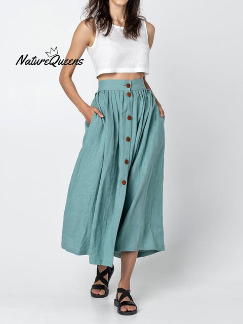 Women's Casual Cotton Button Pocket Skirt