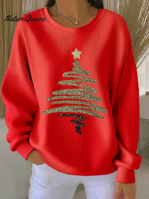 Women's Glitter Christmas Tree Print Sweatshirt