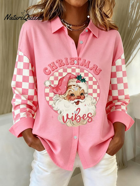 Women's Christmas  Print Casual Linen Shirt