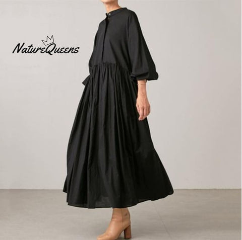 Casual Pleated Bat Sleeve Midi Dress