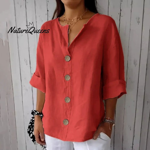 Solid Color Linen Blend Button Casual Shirt