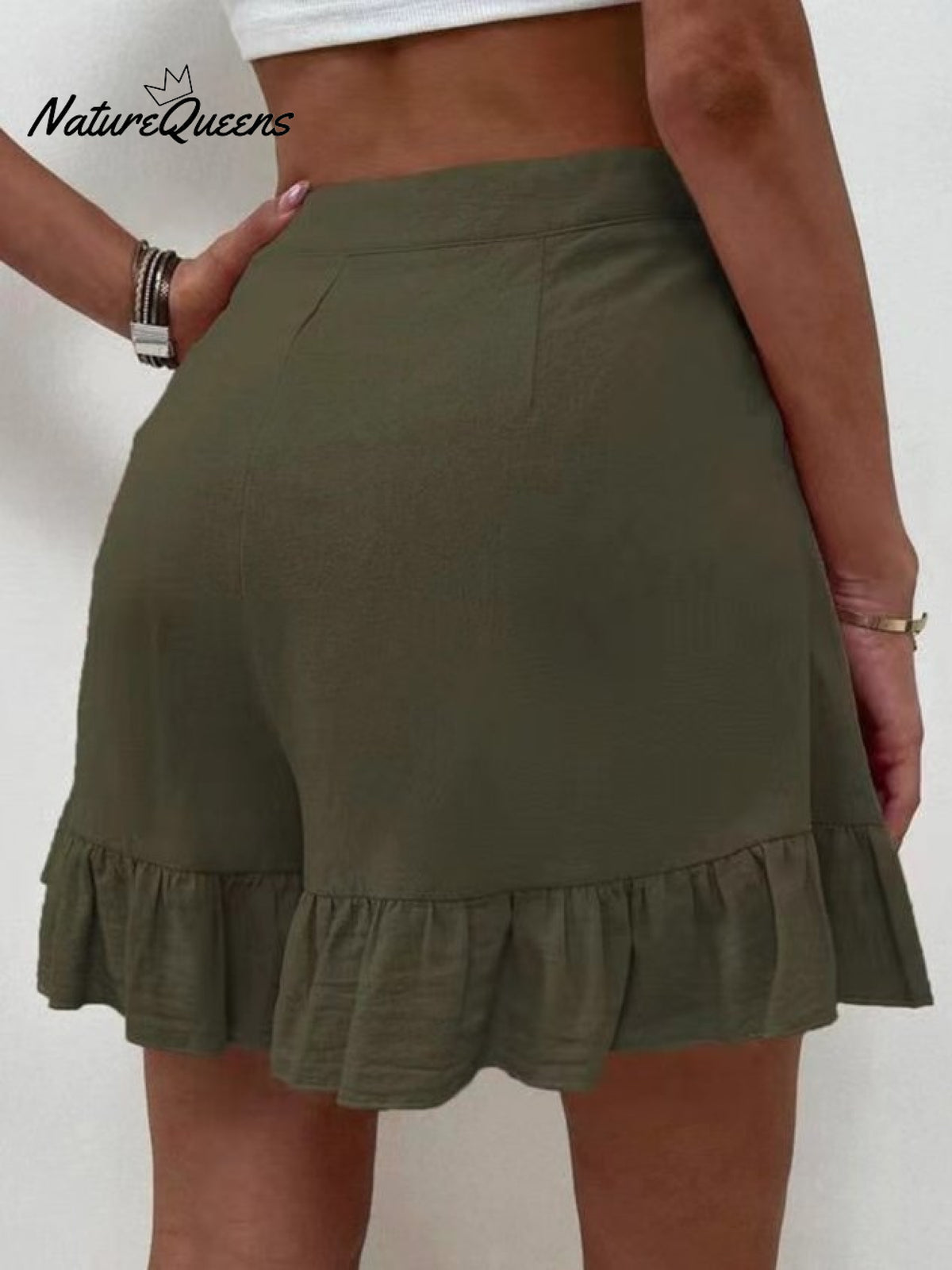 Women Summer Cotton Casual Plain Natural Ruffled Shorts