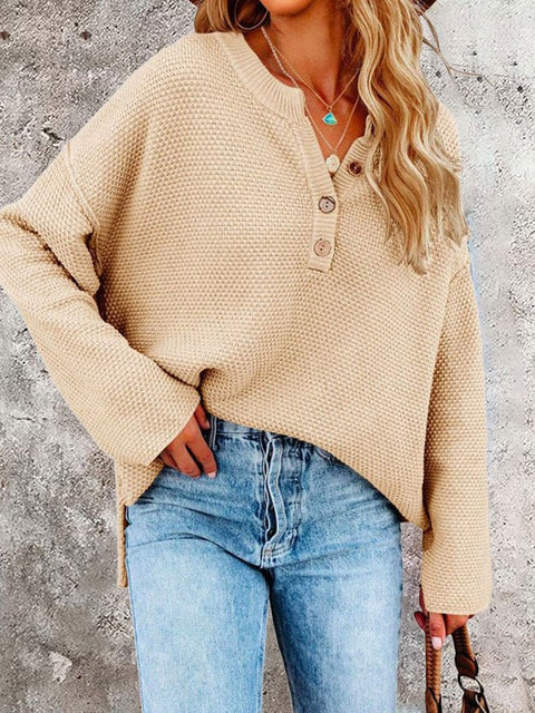 Women's Casual Pumpk In October We Wear Pink Waffle Long-Sleeved T-Shirt