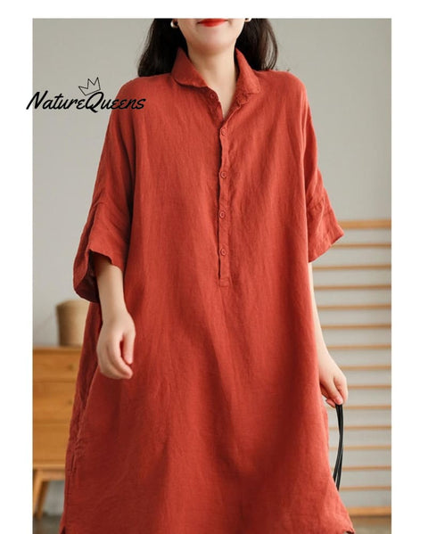Simple Loose Solid Color Mid Sleeve Lapel Shirt