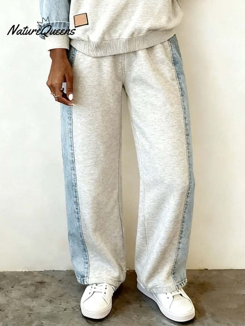 Women'S Casual Denim Contrast Pants Suit