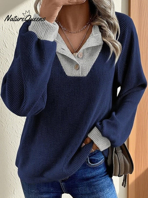 Women's Casual Long Sleeve Colorblock Pullover Top