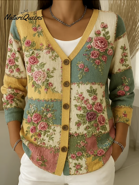 Women Cotton Floral Long Sleeve Comfy Casual Cardigan
