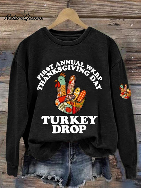 Women's Thanksgiving Turkey Printed Round Neck Sweatshirt