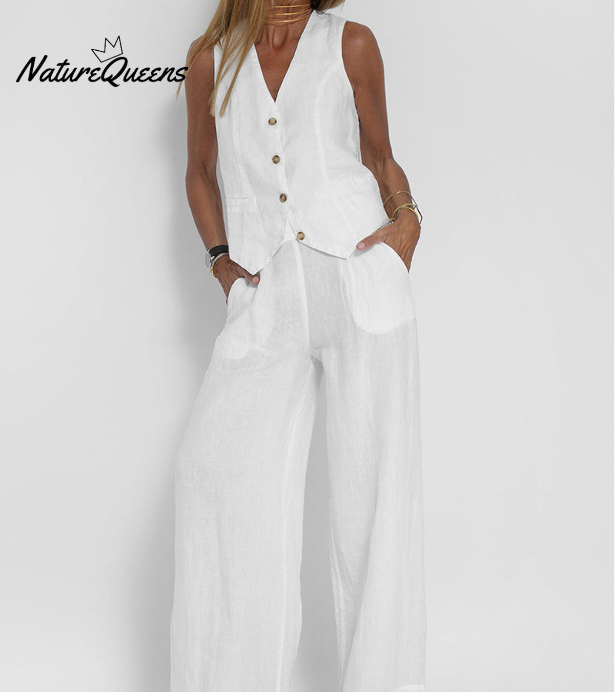 Vest & Pants Cotton Leisure Suit White / S