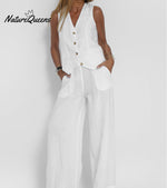 Vest & Pants Cotton Leisure Suit White / S