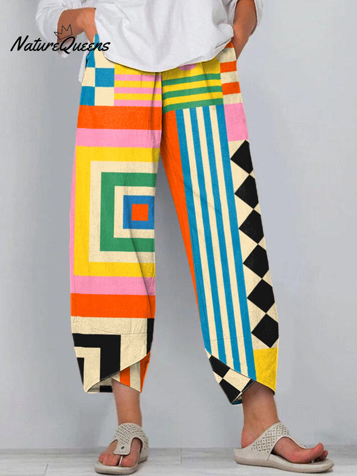 Women's Abstract Art Geometric Pattern Linen Blend Pants