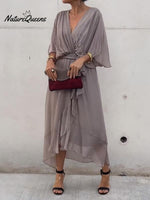 Stylish and elegant V-neck chiffon dress