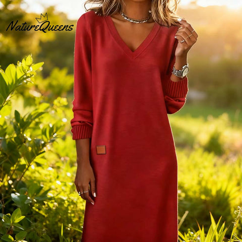 Women¡¯s Long Sleeve V-Neck Knit Dress