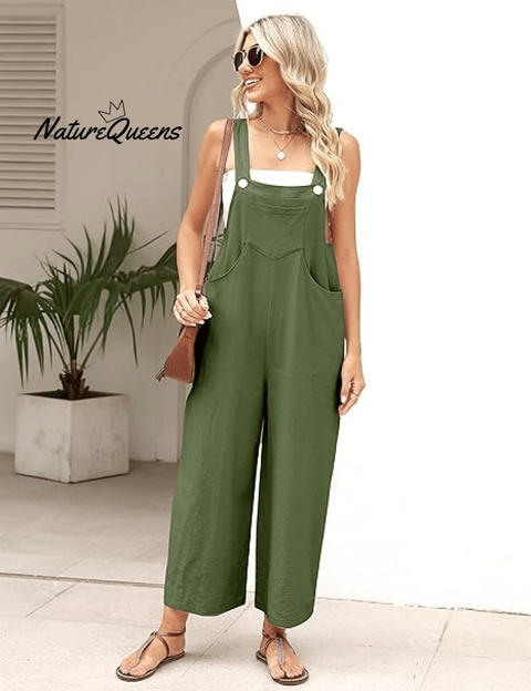 Women's Summer Cotton Linen Overalls â€?Adjustable & Relaxed Fit Jumpsuit