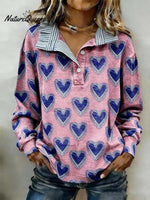 Women'S Casual Color-Block Heart Print Hooded Sweatshirt Set