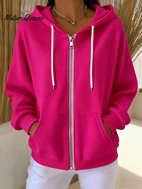 Women's Casual Waffle Texture Hoodie Jacket