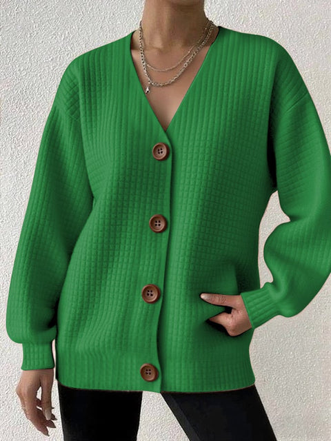 Women's Casual Square Checkered Solid Color Versatile Cardigan