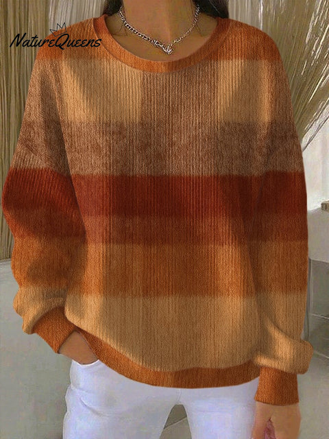 Women's Retro Plaid Art Print Casual Sweatshirt
