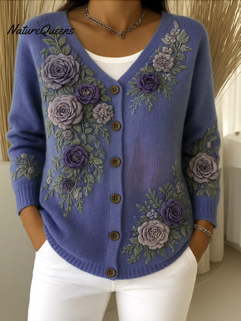 Women Cotton Floral Long Sleeve Comfy Casual Cardigan