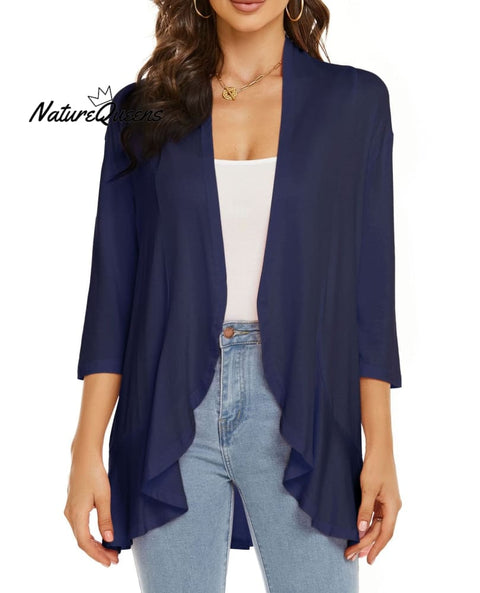 Women’s Casual Lightweight Open Front Cardigans Navy Blue / S (Uk6 - 8)