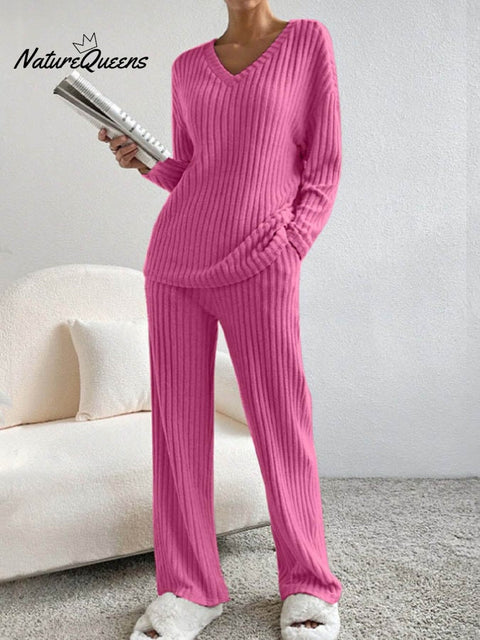 Women'S Casual Round Neck Stitching Contrast Color Sweatshirt Pants Two-Piece Set