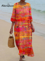 Women's Artistic Color Block Texture Pattern Pocket Cotton Dress