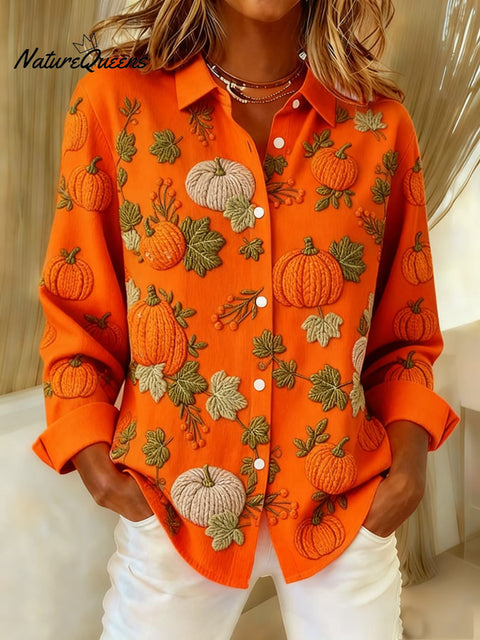 Women's Casual Retro Autumn Pumpkin Shirt