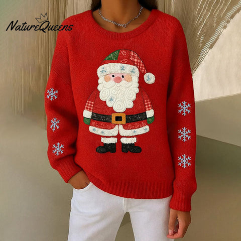 Women's Christmas Santa Claus Print Cozy Knit Sweater