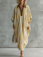 Loose And Casual Striped Matte Satin Maxi Dress