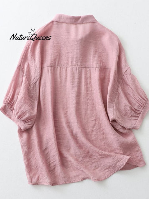 Cotton Linen Lapel Solid Color Casual Shirt