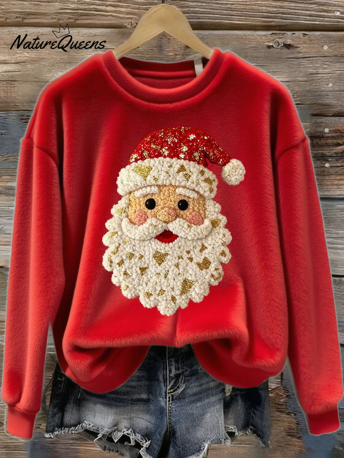 Women's Vintage Santa Art Print Flannel Sweatshirt