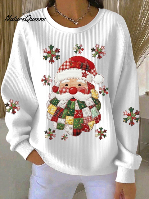 Women's Santa Claus Print Knitted Crew Neck Long Sleeve Top