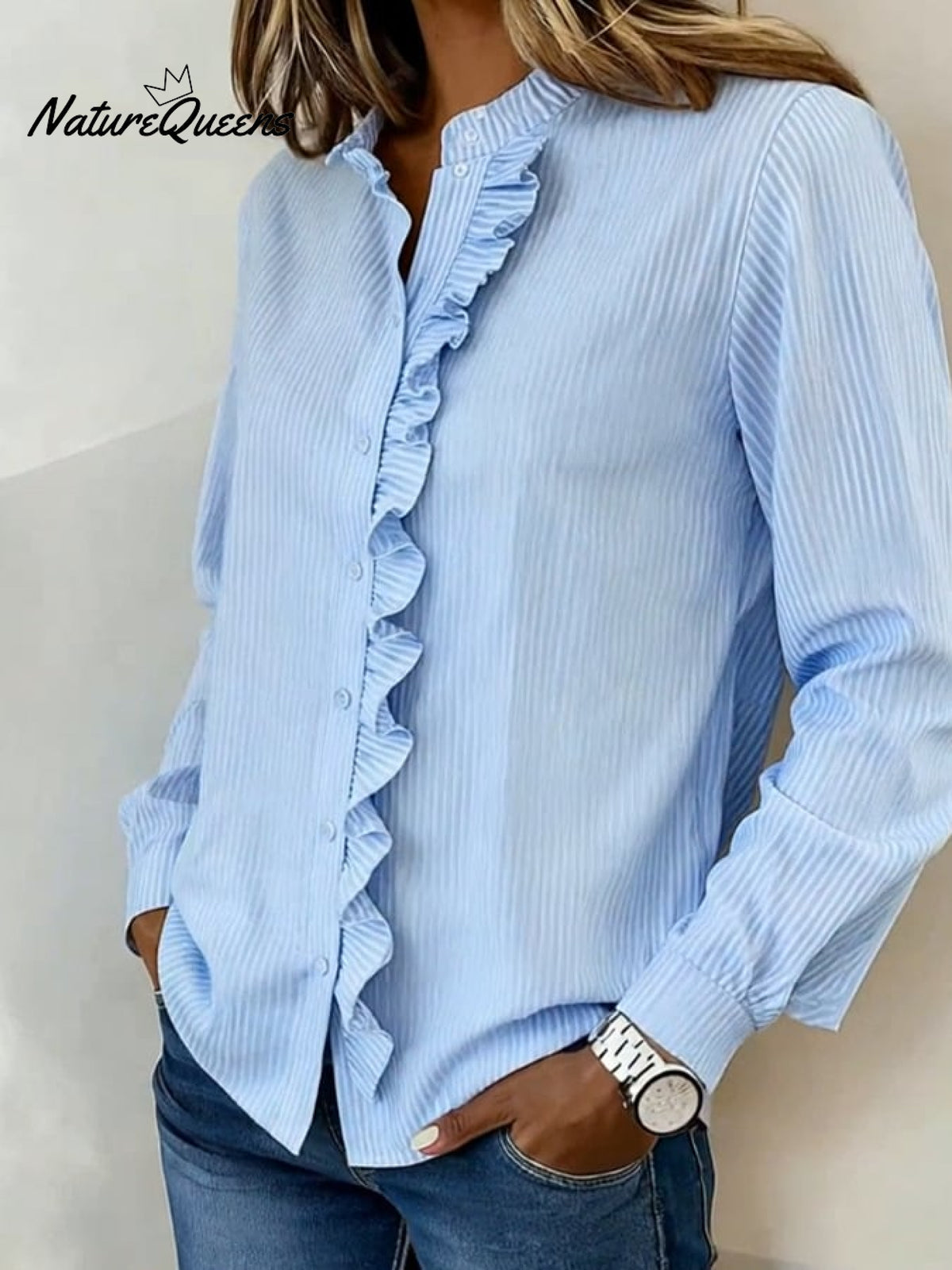 Women'S Casual Striped Ruffled Shirt