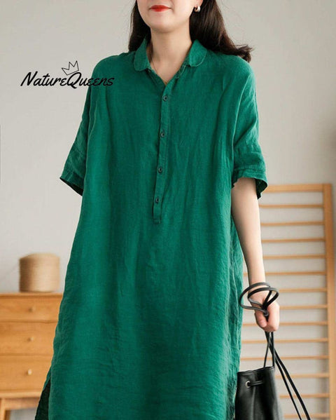 Simple Loose Solid Color Mid Sleeve Lapel Shirt