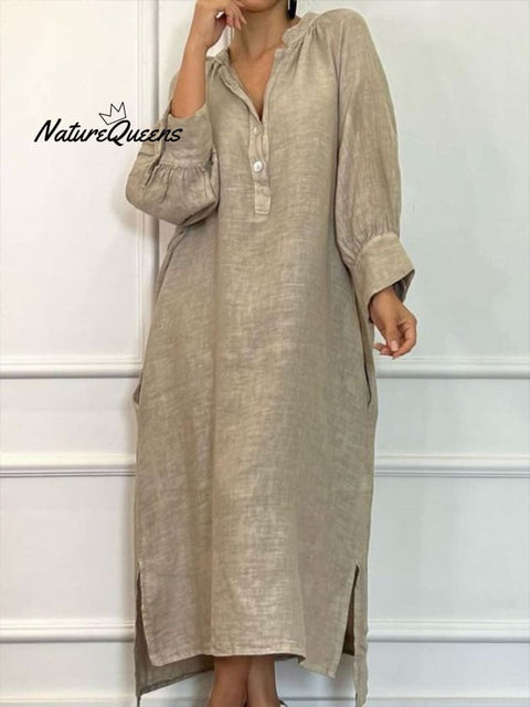 Women's Casual Cotton And Linen Dress