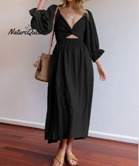 French Ruffled Lantern Sleeves Multi-wear Dress Green