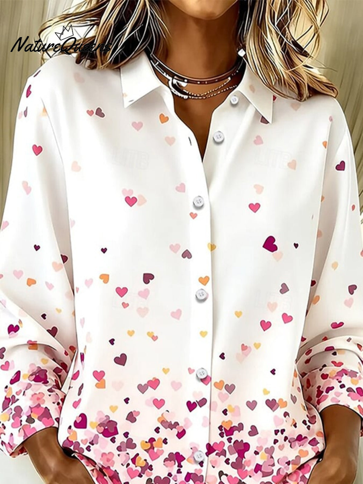 Women'S Casual Lapel Shirt With Heart Print
