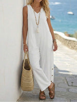 Women'S Solid Color V-Neck Sleeveless Jumpsuit