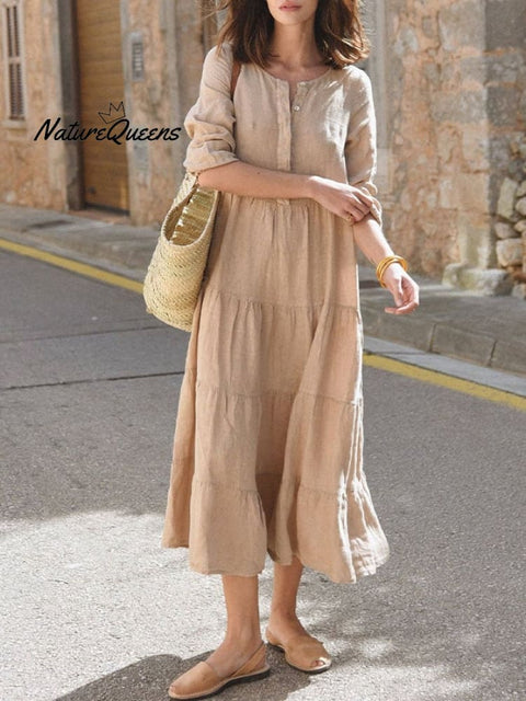 Women's Casual Solid Color Round Neck Long Sleeve Splicing Dress