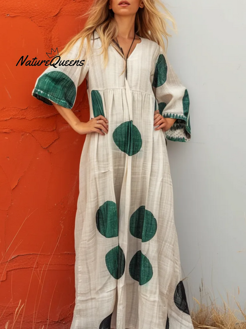 Linen Printed Kaftan Maxi Dress