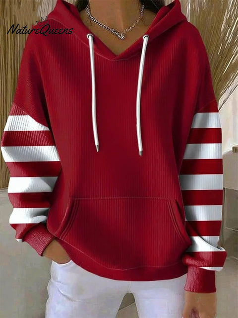 Women's Casual Christmas Contrast Color Hooded Sweatshirt
