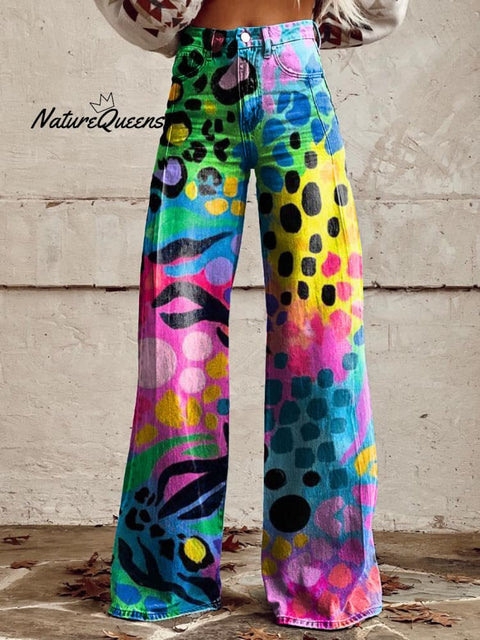 Women's Retro Colorful Leopard Print Art Casual Wide Leg Pants