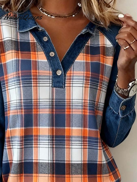 Women'S Casual Lapel Contrast Color Stitching Shirt