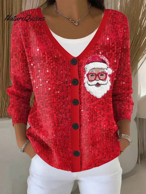 Women's Christmas Print Chunky Knit Cardigan